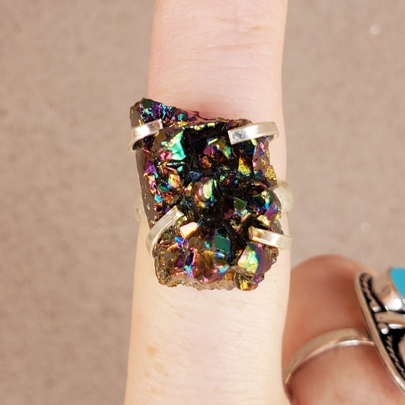 New Titanium Druzy 925 Silver Ring. - Picture 6 of 11